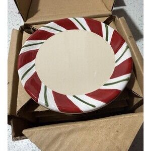 Longaberger Pottery Peppermint Twist Coasters Pottery Red White Green Set Of 4